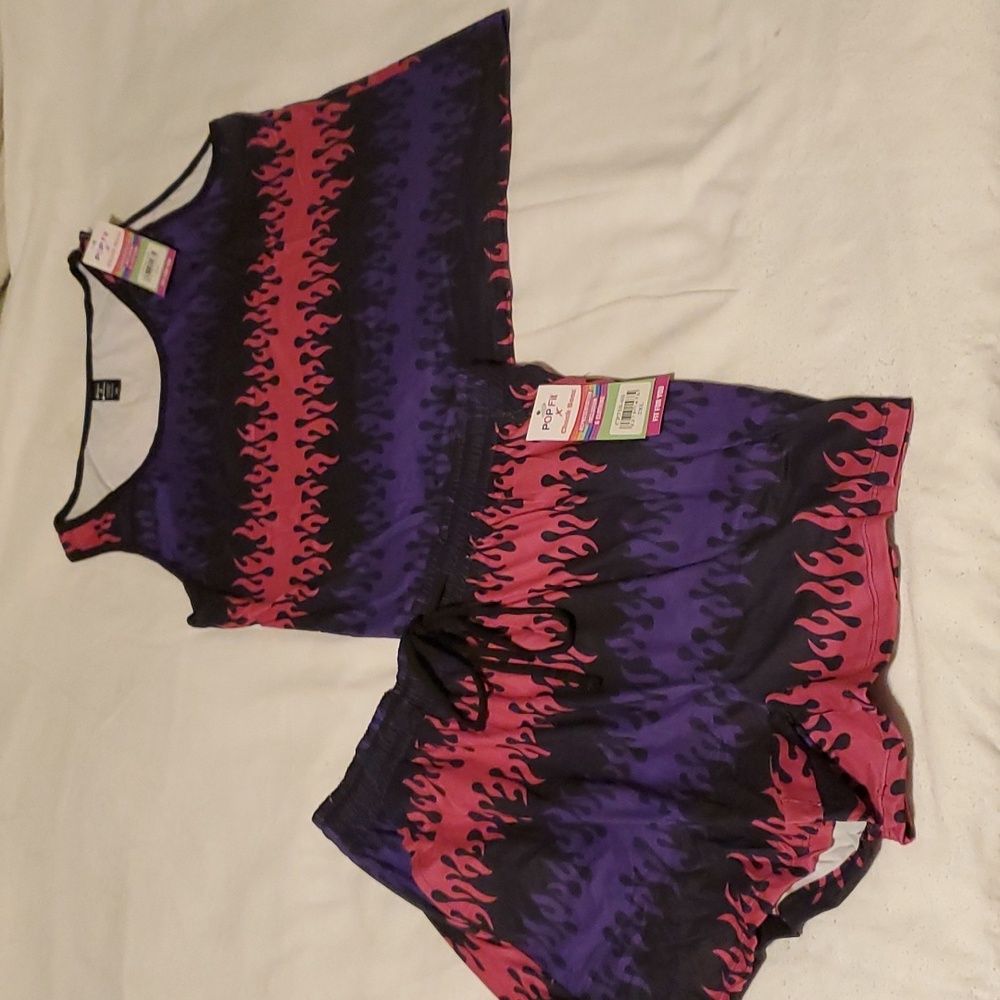 POP Fit X Cheek Boss Women's 2 Piece Pajama Set in Multicolor Size XXL - NWT